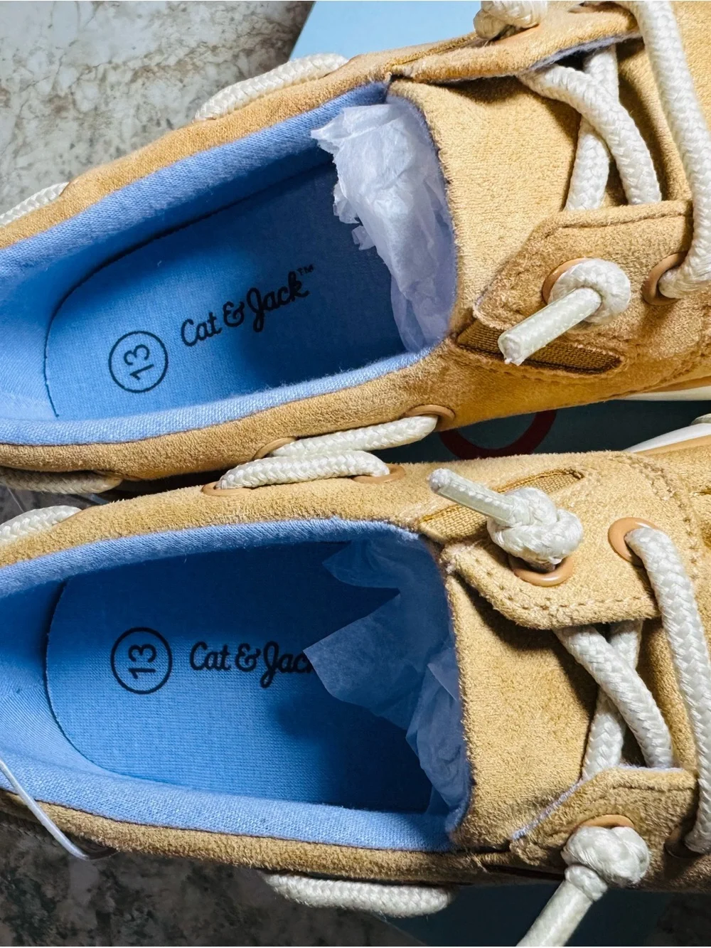 NWT Cat & Jack Kids Suede Boat Shoe - Tan Sz 13